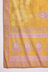 Mustard Silk Blend Floral Printed Straight Kurta Trouser With Dupatta PKSKD3217