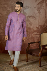 Purple Jacquard Geometric Embroidered Kurta With Trouser MKSET2549