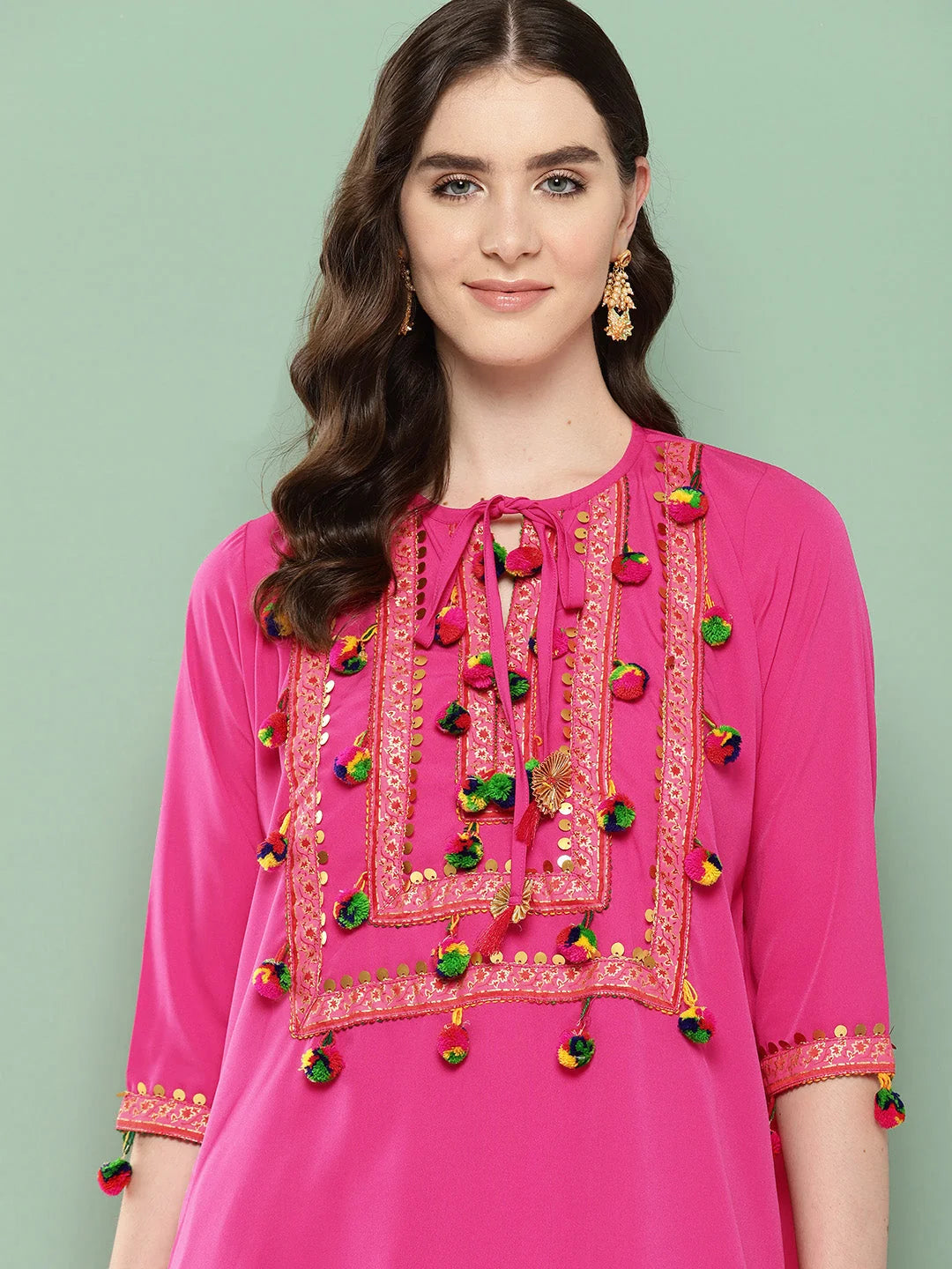 Pink Embellished Tunic & Dhoti Pants Set | Two Piece Sets