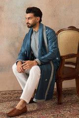 Blue Silk Blend Solid Embroidered Kurta And Trouser With Dupatta MKPD1048