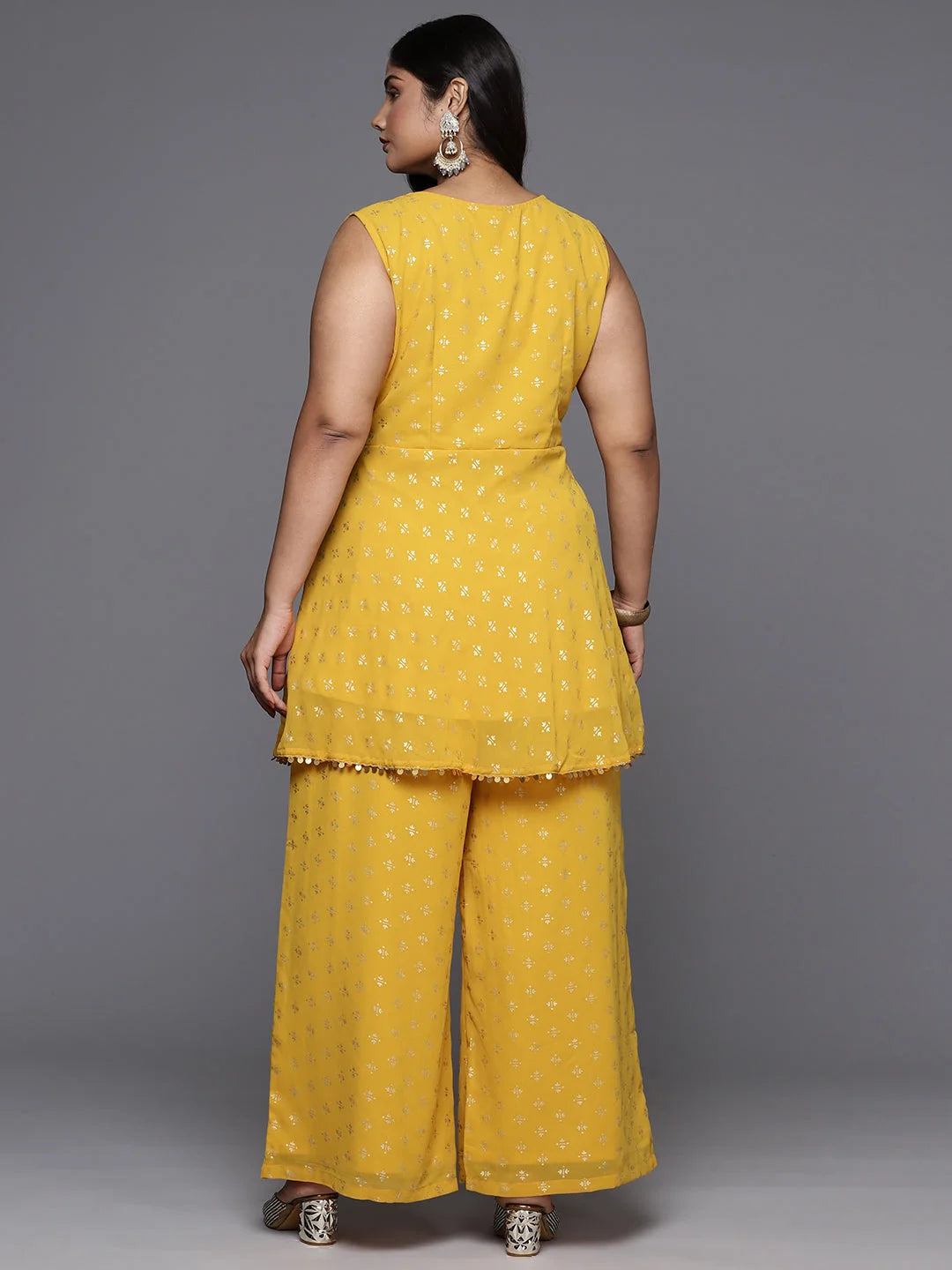 Mustard Printed Kurta Palazzo Set Plus Size - Women's Fashion