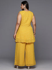 Mustard Yellow Printed Plus Size Kurti with Palazzos-AP-AHTUPZ-COMBO-804