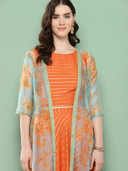 Orange Striped Ethnic Co-Ords with Shrug-AHTPSKJK-COMBO-314-ICH