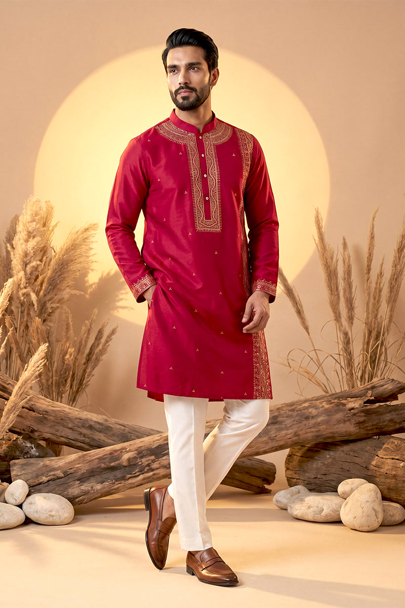 Pink Silk Blend Solid Emboidered Straight Kurta MKU2315