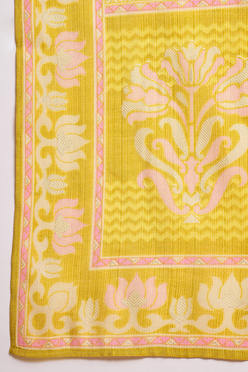 Yellow  Floral Printed Straight Kurta Trouser With Dupatta VKSKD3209