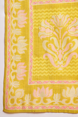 Yellow Poly Silk Floral Printed Straight Kurta Trouser With Dupatta VKSKD3209