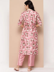 Pink Floral Printed Kurta with Trousers-AHKUPN-COMBO-845-ICH