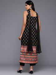 Floral Printed Gotta Patti Kurta With Trousers & Dupatta-AHKUDUPN-COMBO-1010