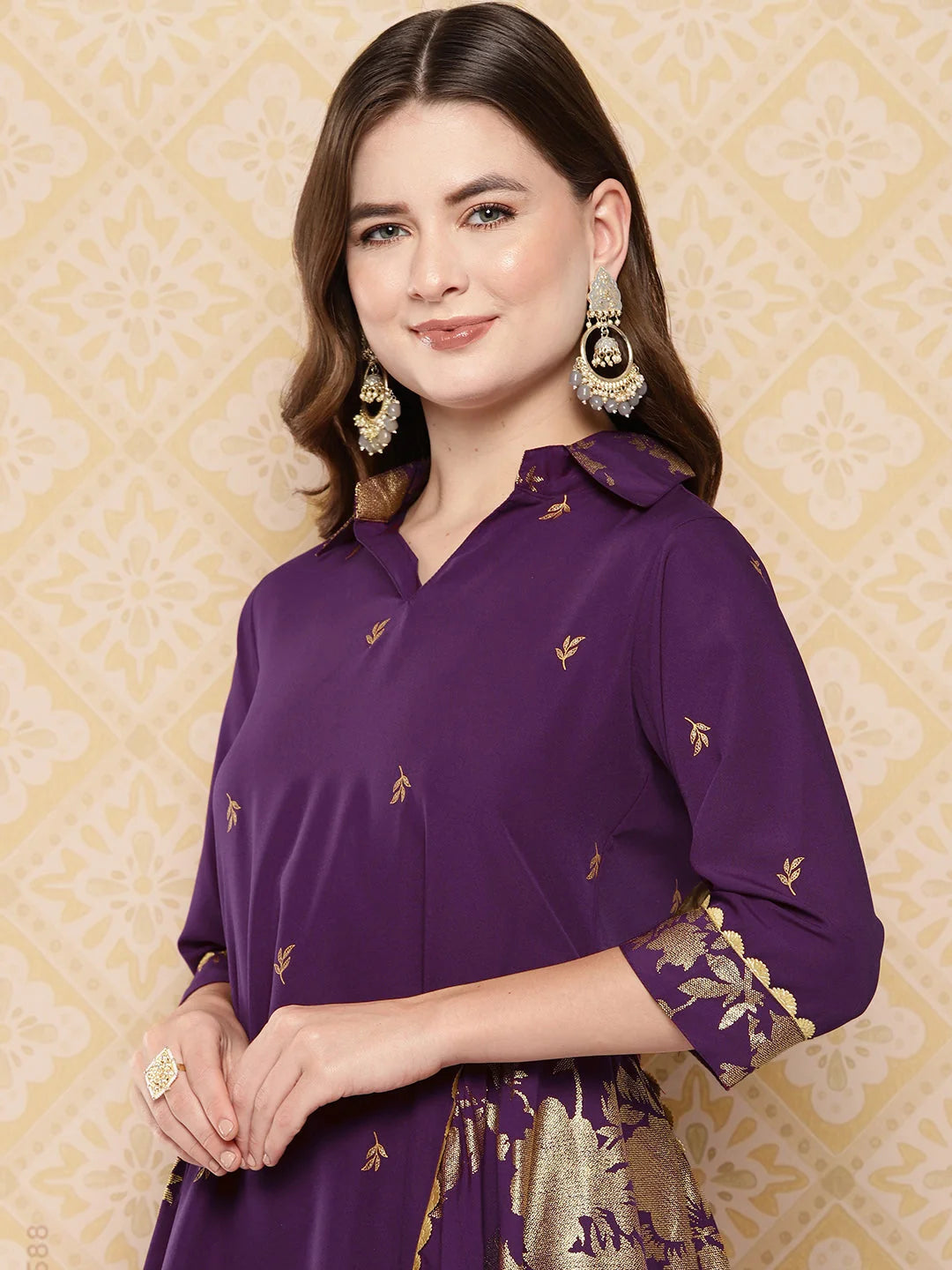 Burgundy Floral Printed Women's Co Ord Sets with Palazzos