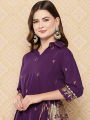 Burgundy Floral Printed Ethnic Tunic with Palazzos-AHTUPN-Combo-840-ICH