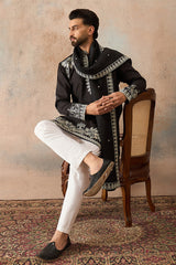 Black Silk Blend Solid Embroidered Kurta & Trouser With Dupatta MKPD1012