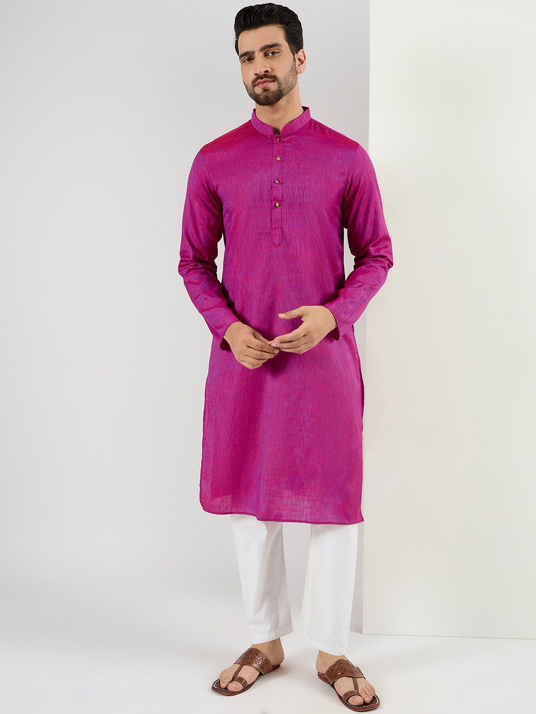 Pink Cotton Solid Woven Design Straight Kurta MKU1100 | DesiQlo