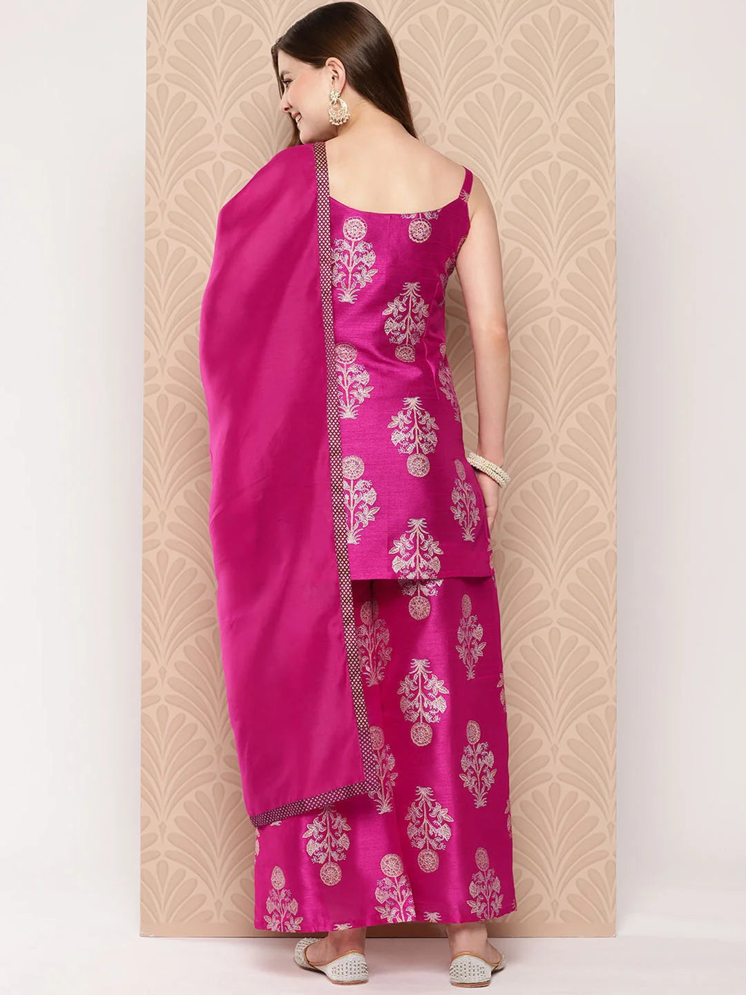 Pink Printed Kurta and Palazzo Set with Dupatta - Indian Wear