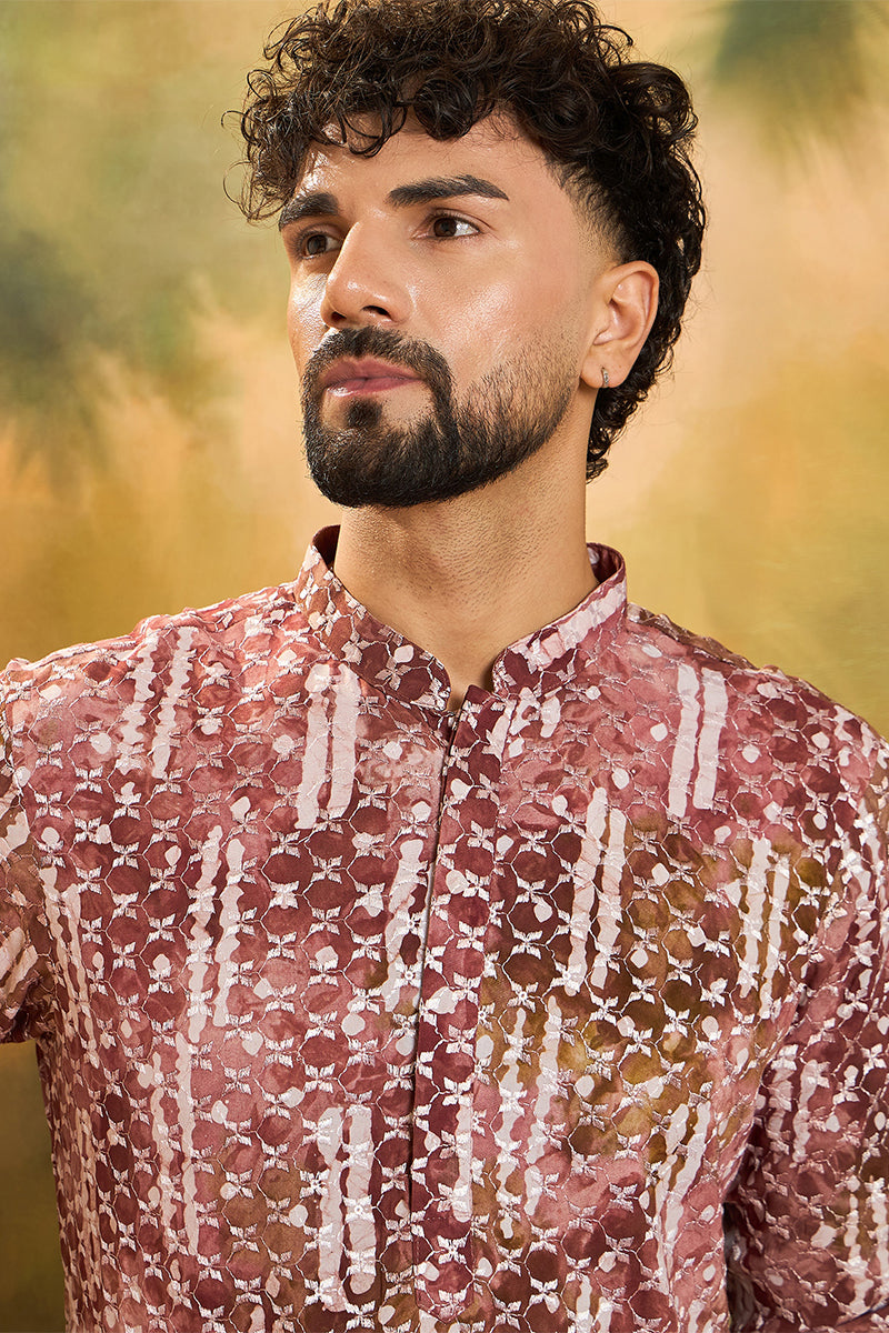 Brown Viscose Rayon Shibori Embroidered Straight Kurta MKU1476