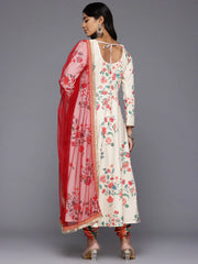 Floral Printed Pleated Sequinned Kurta With Churidar & Dupatta-AHKUDUCD-COMBO-956