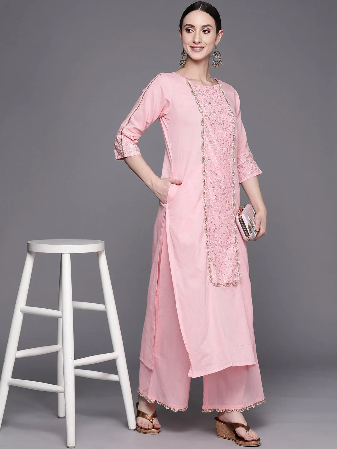 Baby Pink Pure Cotton Printed Kurta Palazzo Set-AHKUPZ-COMBO-480
