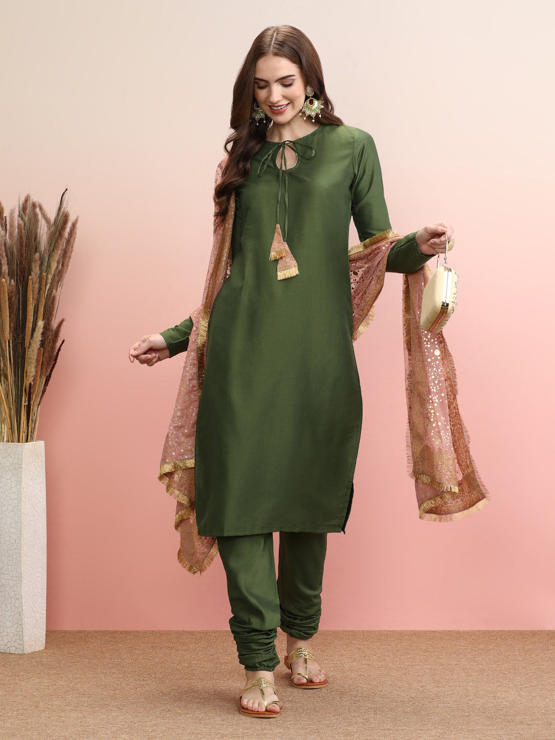 Tie-Up Neck Straight Kurta Set | Women's Indian Kurta Sets