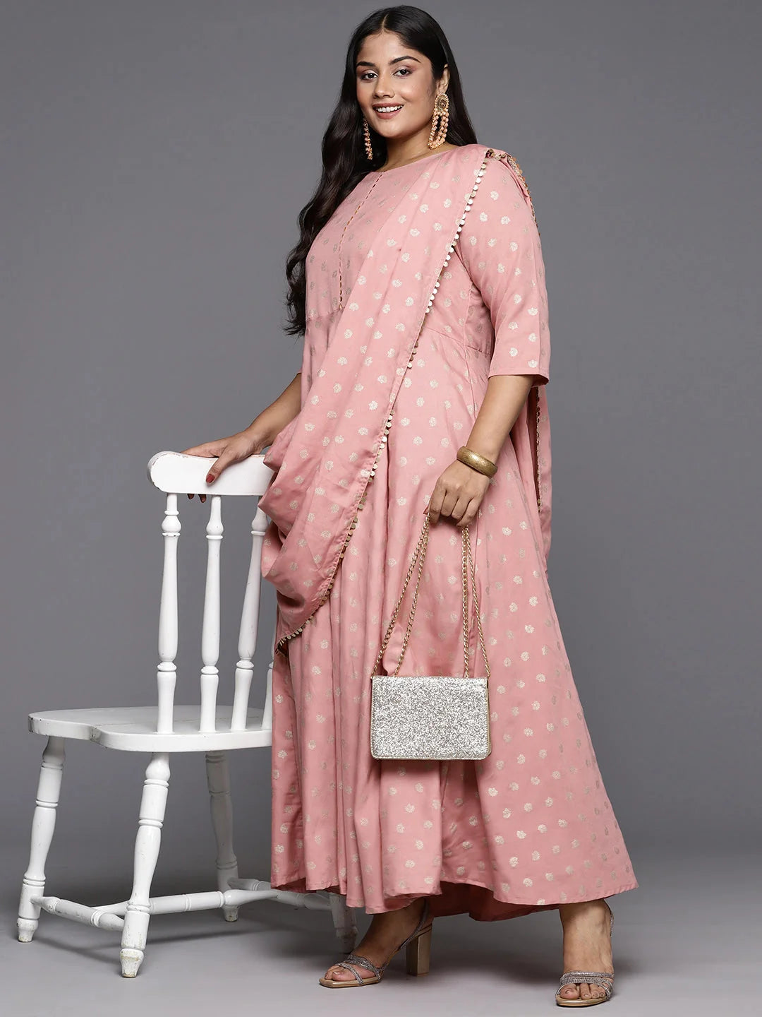 Pink Plus Size A-Line Maxi Dress | Anarkali Kurti for Women