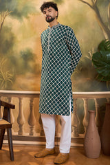 Teal Silk Blend Embroidered Shibori Straight Kurta With Trousers MKSET1416