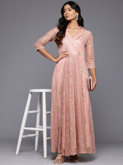 Polka Dots Printed Maxi Wrap Ethnic Dress-AHEDNTFP-251