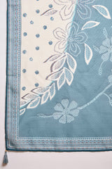 Blue Cotton Blend Floral Printed Straight Kurta Set VKSKD2425