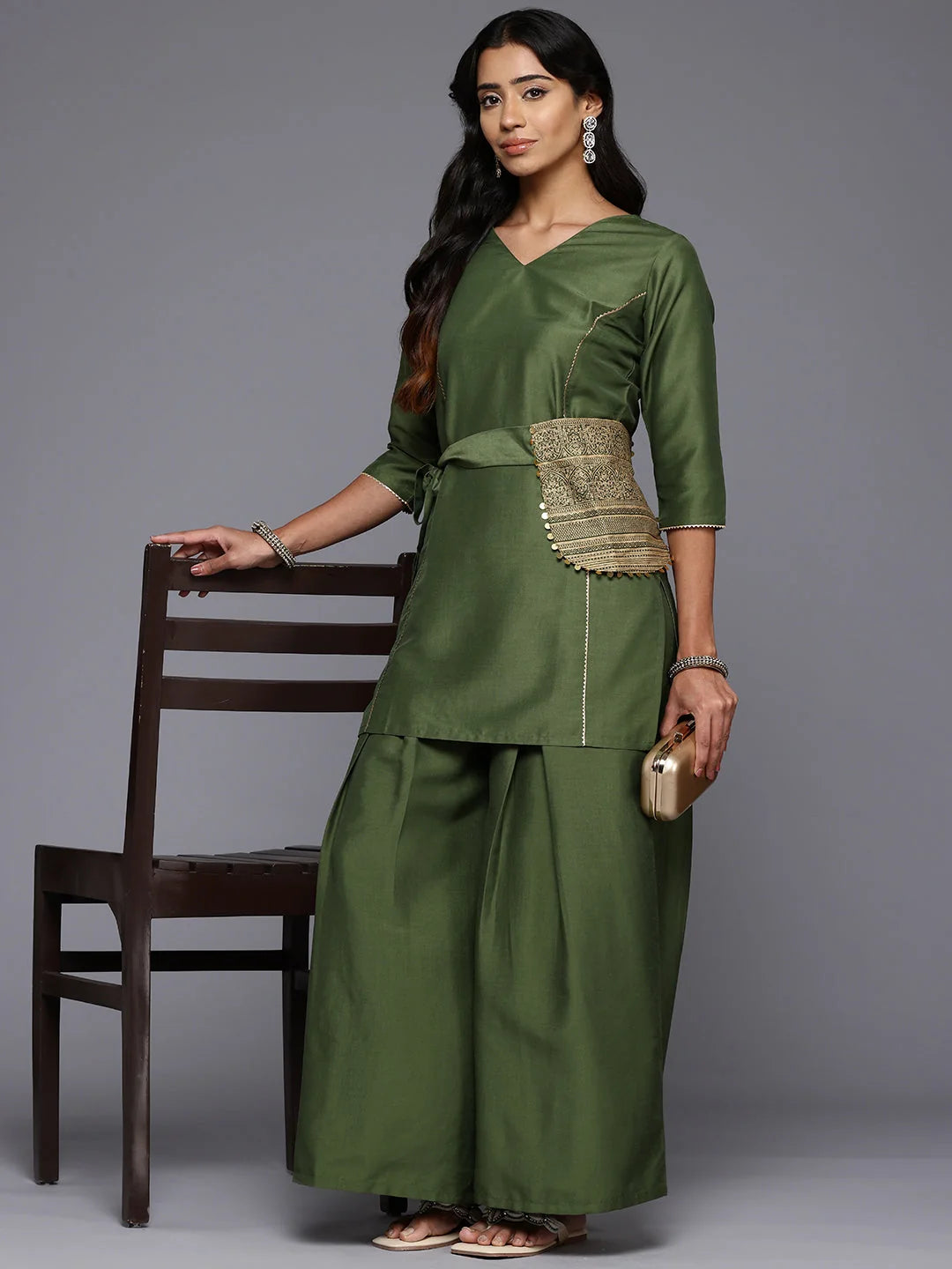 Gotta Patti Silk Co ord Sets: Tunic, Palazzos & Pouch