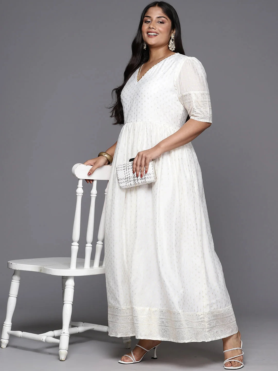 Off White Printed Plus Size Maxi Dress | Indian Dresses