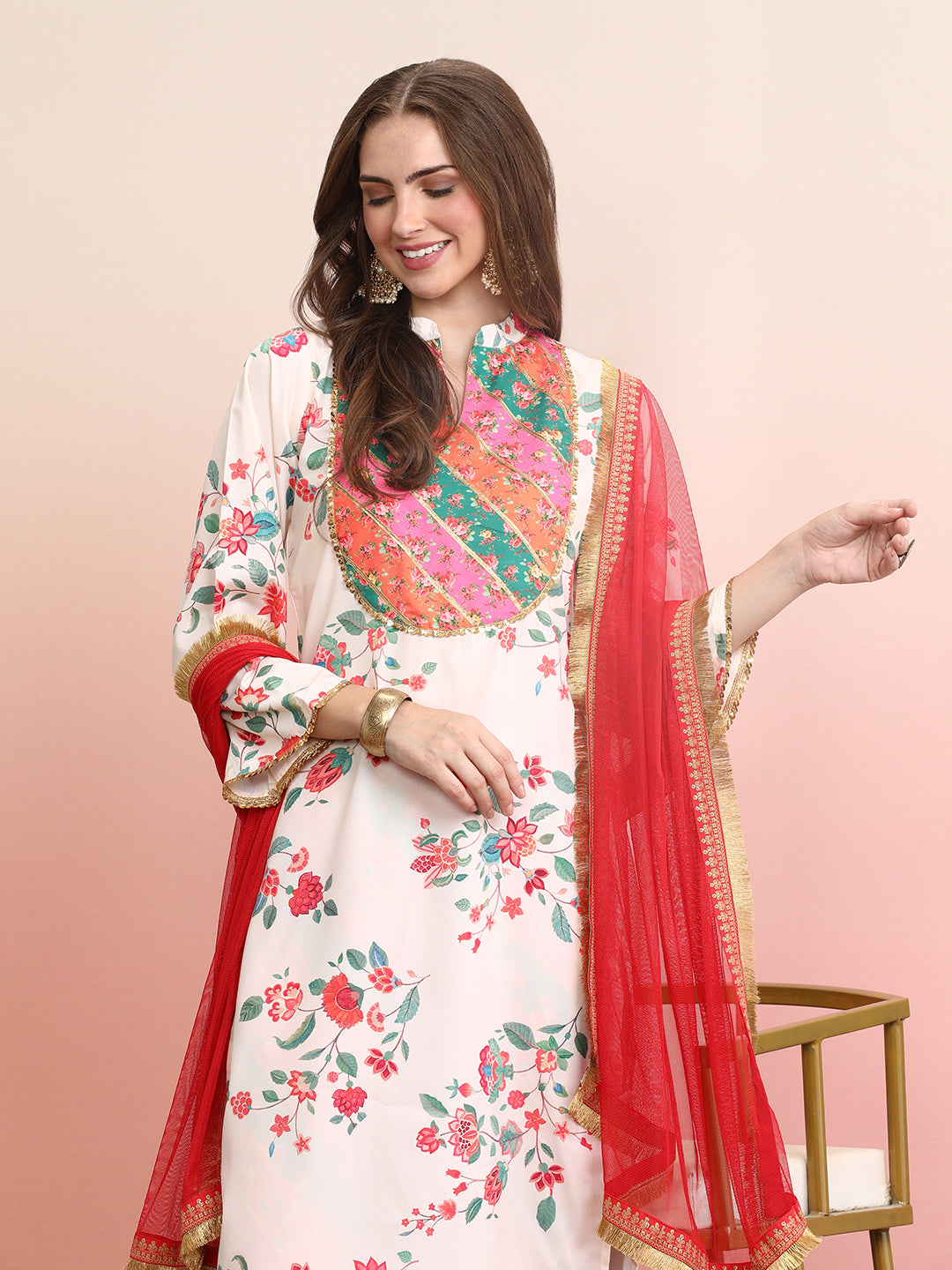 Floral Sequinned Kurta Set with Dupatta | Women's Indian Kurta
