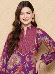 Purple Floral Printed Ethnic Tunic with Palazzos-AHTUPZ-Combo-831-ICH