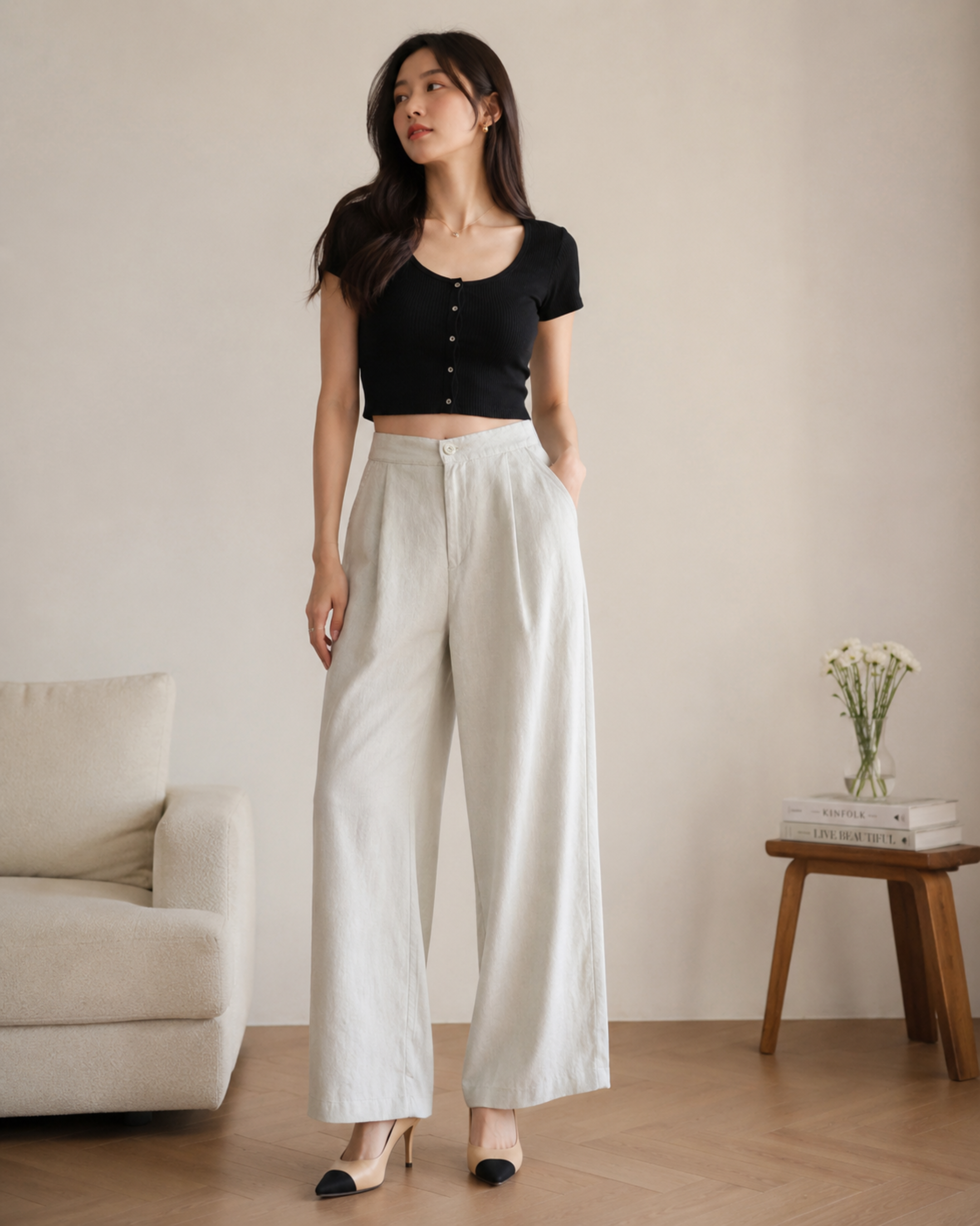 Women’s off white Wide Leg Trousers | DesiQlo