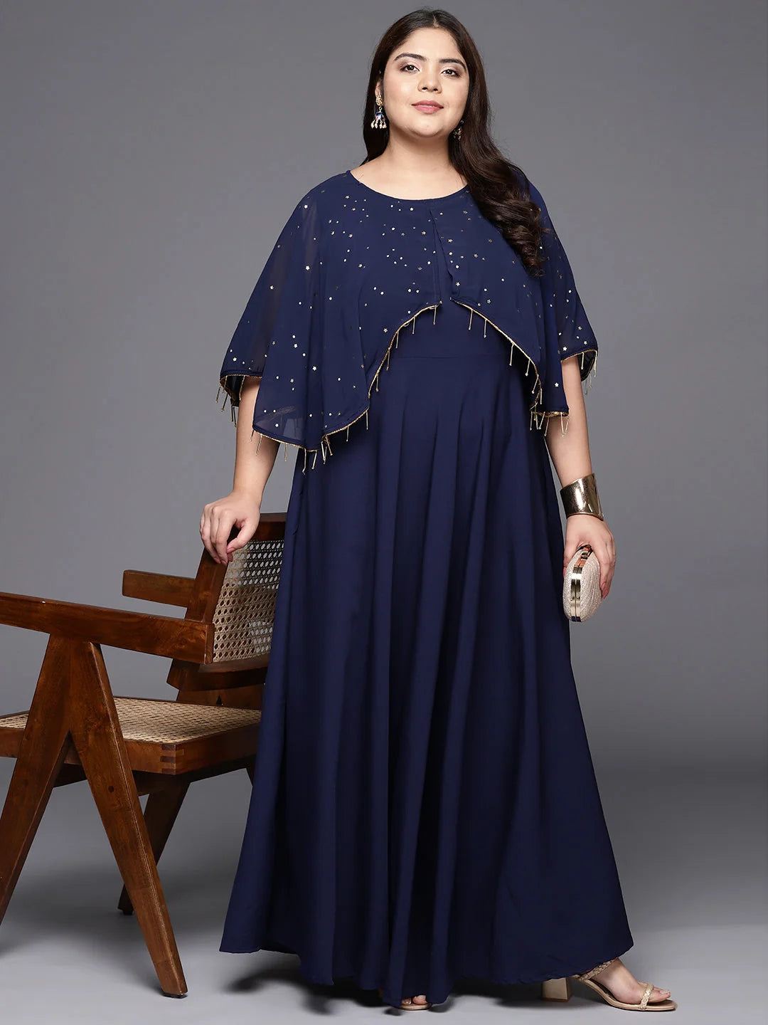 Navy Blue Plus Size Printed Indian Dresses Online