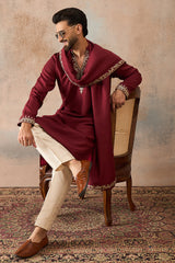 Maroon Silk Blend Solid Embroidered Kurta With Dupatta MKUD1036