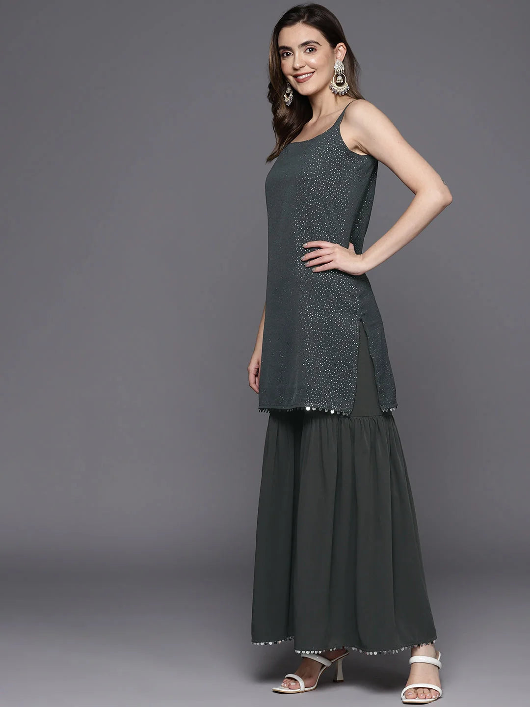 Grey Printed Sharara Set | Gotta Patti Sharara Suits for Women