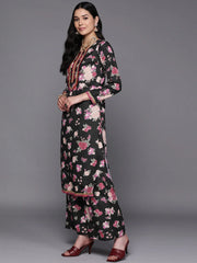 Black Floral Printed Gotta Patti Kurta with Palazzos & With Dupatta-AHKUDUPZ-Combo-637