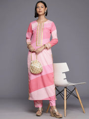 Colourblocked Regular Gotta Patti Kurta with Trousers-AHKUPN-COMBO-953