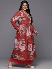 Red Floral Printed Plus Size Angrakha Kurta with Palazzos-AP-AHKUPZ-COMBO-437-FF