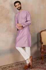 Lavender Jacquard Solid Embroidered Kurta With Trouser MKSET2466