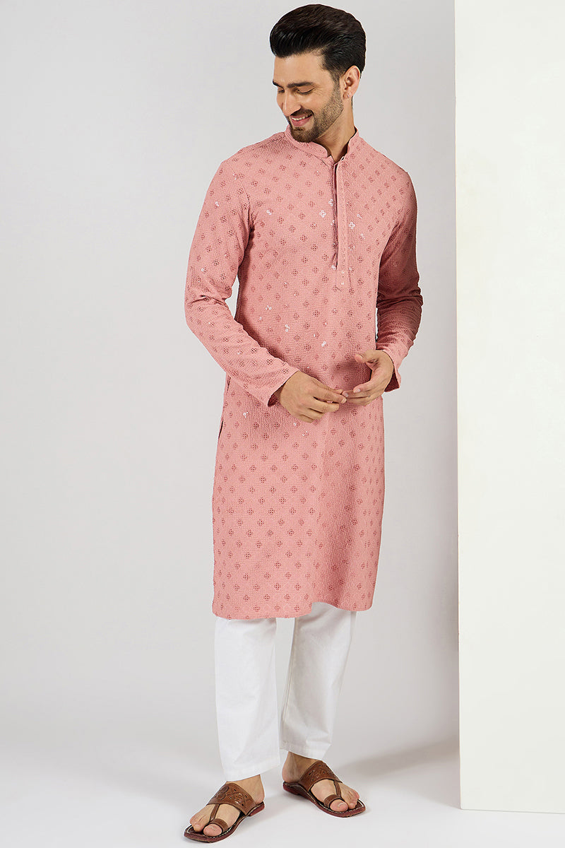  Pink Viscose Rayon Solid Embroidered Long Straight Kurta Fo