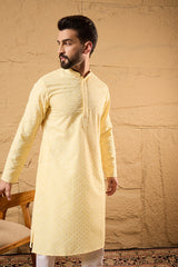 Yellow Rayon Blend Solid Embroidered Straight Kurta MKU1218