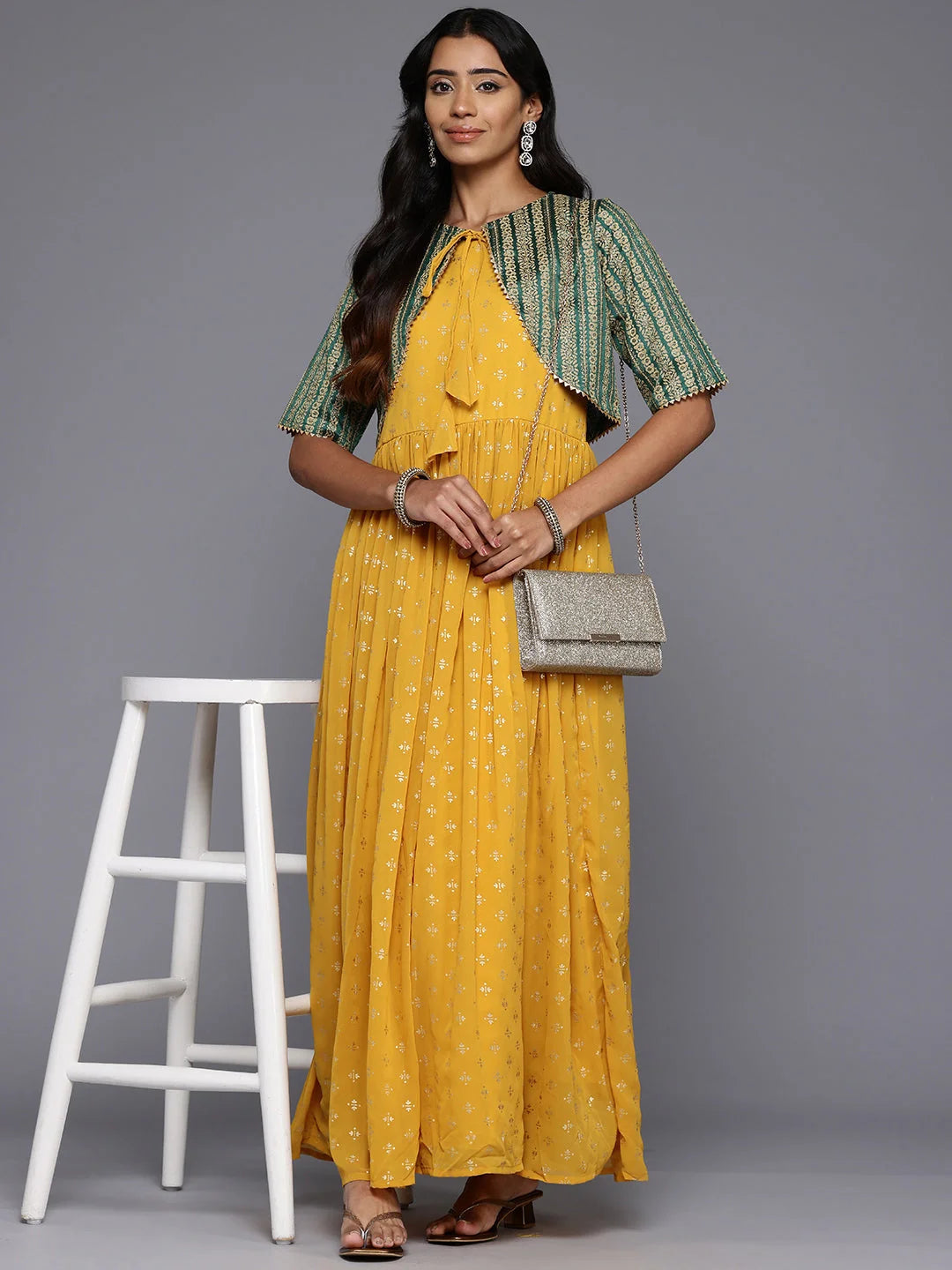 Printed Maxi Gown with Shrug - Shop Indian Dresses Online Now!