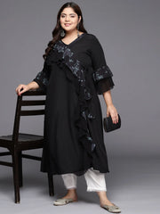Black Floral Printed Plus Size Kurta-AP-AHKUGRGP-799