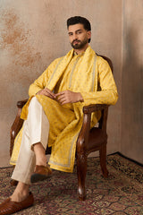 Yellow Jacquard Woven Design Floral Straight Kurta Sets MKPD1016