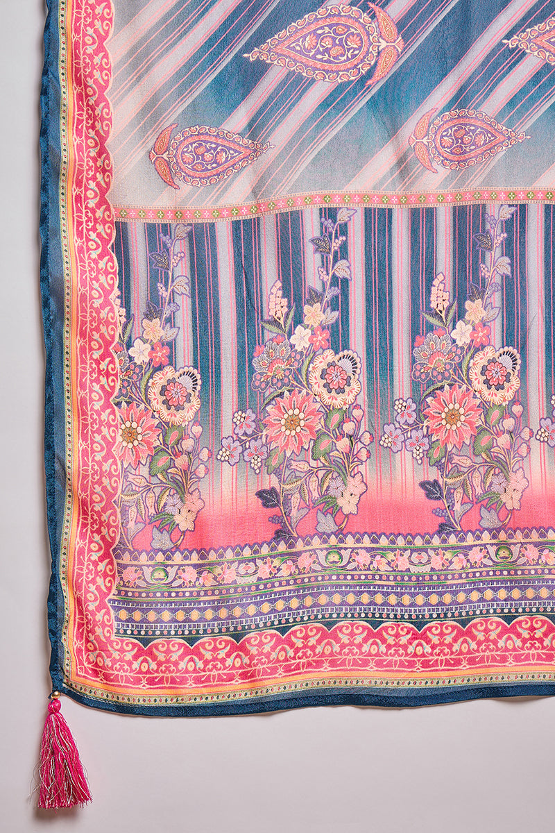 Blue Viscose Rayon Embroidered Kurta Trouser With Dupatta  HPKSKD2800