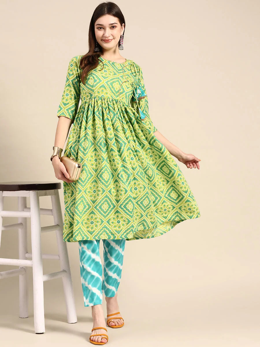 Lime Green Anghrakha Kurta Palazzo Set - Solid Rayon Outfit