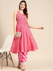 Deep back tie up kurta palazzo in Pink