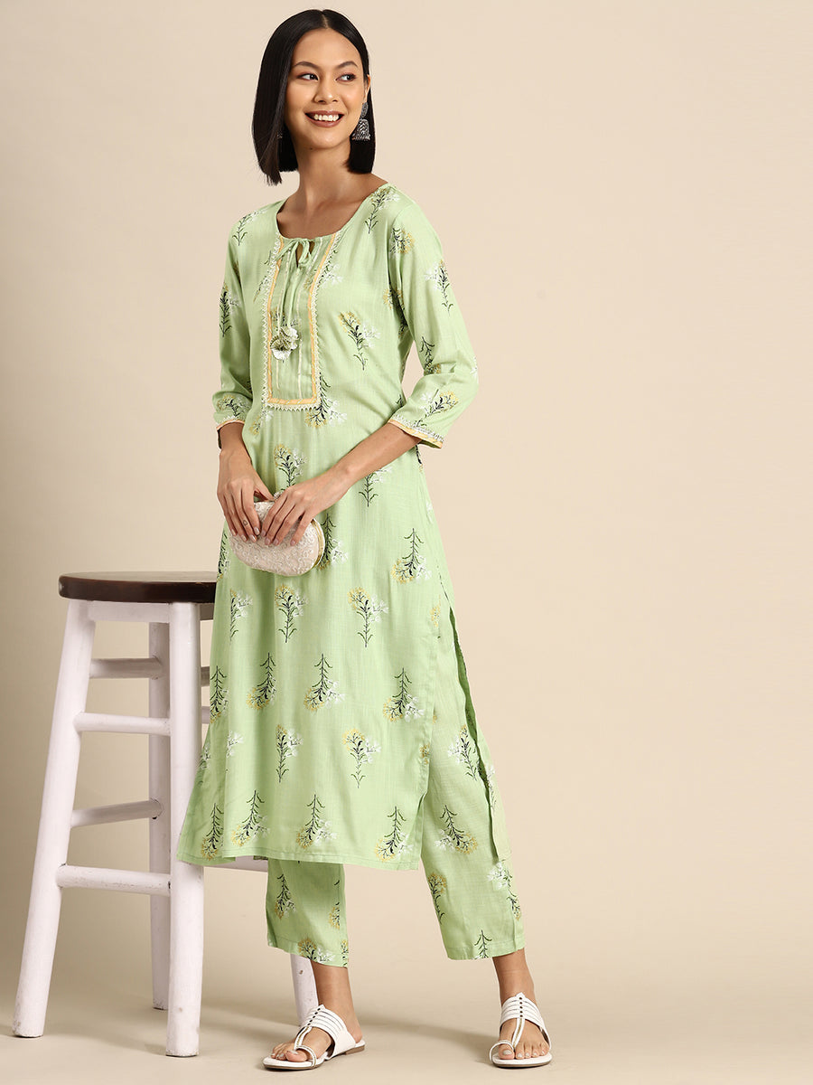 Light Green Print Kurta Pajama with Gota Work | Women's Shirts