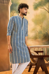 Blue Viscose Rayon Embroidered Straight Kurta MKU1412