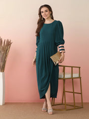 Puff Sleeves Maxi Ethnic Dress-AHEDCRPL-246-ICH