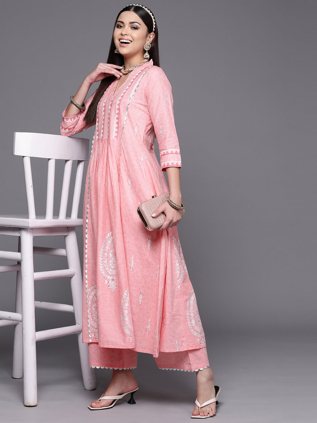 Pink Pure Cotton Printed Kurta Palazzo Set-AHKUPZ-COMBO-530