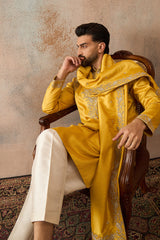 Yellow Silk Blend Embroidered Ethnic Kurta with Dupatta MKUD1023
